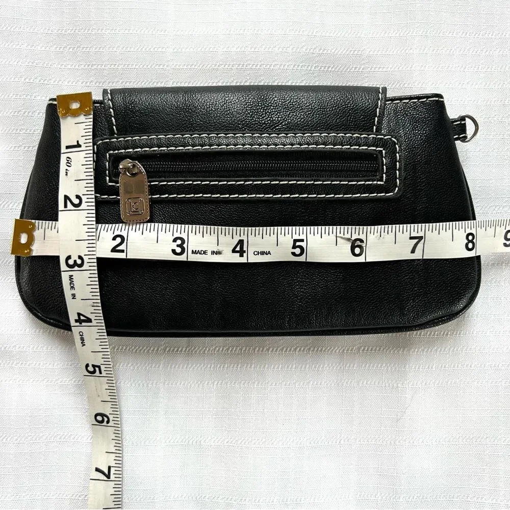 Liz Claiborne Black Vegan Leather Wristlet Clutch Wallet Purse